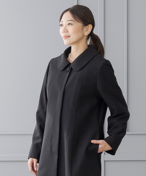 nécéssaire 刺繍襟2WAY 日本製コート 黒 襟取り外し可能 AIRY MOSSER 