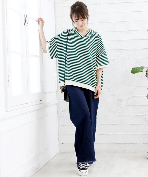 Girly Doll(ガーリードール)の「ボーダープルオーバー(Tシャツ/カットソー・レディース・キャメル/イエロー系その他/ブラック/ブラック系その他/イエロー/グリーン系その他/イエロー系その他2/グリーン・FREE)」の10枚目の写真