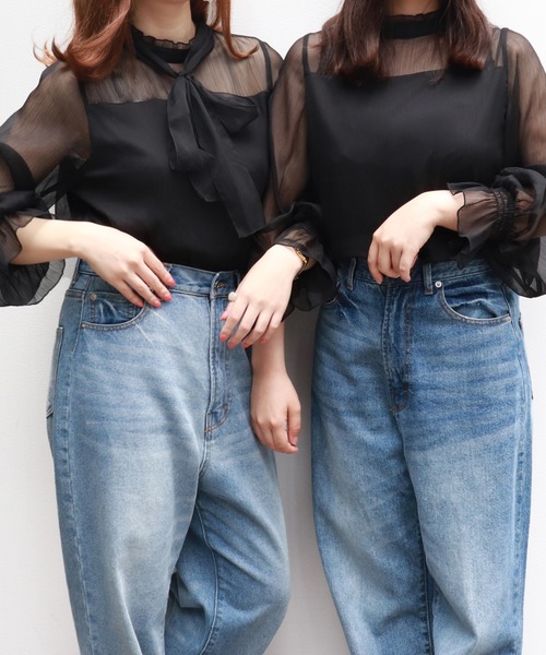 PairPair（ペアペア）の「シアーボウタイブラウス（シャツ/ブラウス・レディース・ブラック/アイボリー/モカ・FREE）」の3枚目の写真