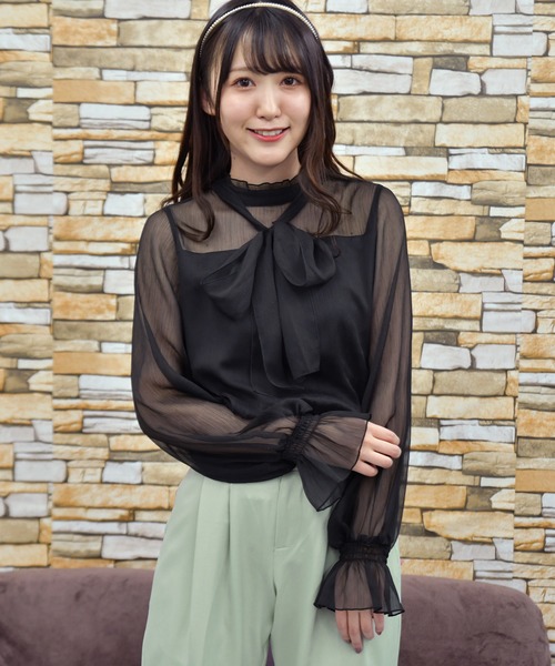 PairPair（ペアペア）の「シアーボウタイブラウス（シャツ/ブラウス・レディース・ブラック/アイボリー/モカ・FREE）」の20枚目の写真