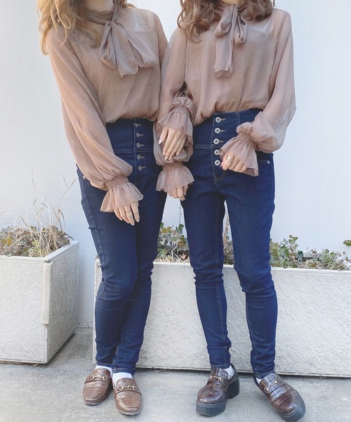 PairPair（ペアペア）の「シアーボウタイブラウス（シャツ/ブラウス・レディース・ブラック/アイボリー/モカ・FREE）」の5枚目の写真