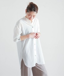 NOMBRE IMPAIR | Ｔ/Ｃタテフィラシフォン スタンドロングシャツ(シャツ/ブラウス)