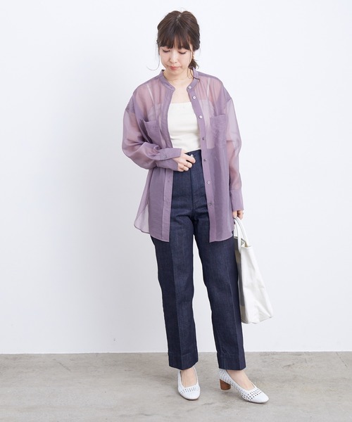 ADAM ET ROPE'（アダムエロペ）の「ランダムテレコベアトップブラキャミ（キャミソール・レディース・キナリ/ホワイト/チャコールグレー・FREE）」の4枚目の写真