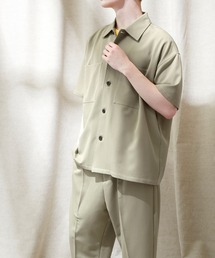 EMMA CLOTHES | 【セットアップ】TRストレッチ ビッグステッチ オーバーボックス CPO シャツ＆テーパードアンクルワイドパンツ(セットアップ)