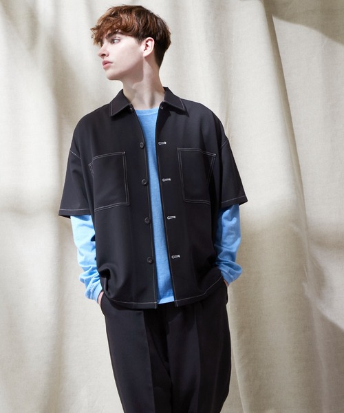 EMMA CLOTHES(エマクローズ)の「【セットアップ】TRストレッチ ビッグステッチ オーバーボックス ドレープ CPO シャツ&テーパードアンクルワイドパンツ EMMA CLOTHES(セットアップ・メンズ・ブラック/ブラウン系その他/ブラウン系その他2/グリーン系その他/ネイビー/ブルー系その他/ライラック/ライトグレー/ブラック系その他/オフホワイト・S/M/L)」の8枚目の写真