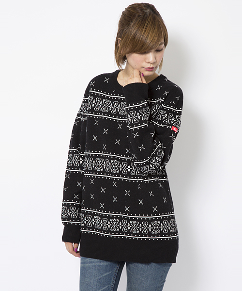 X-girl（エックスガール）の「BANDANA KNIT TOP（ニット/セーター・レディース・ブラック/レッド/ブルー・1/2）」の12枚目の写真