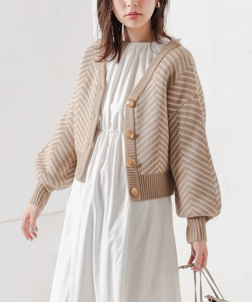 natural couture(ナチュラルクチュール)の「【WEB限定】ヘリンボーン前後2WAYカーディガン(カーディガン/ボレロ)」|ベージュ