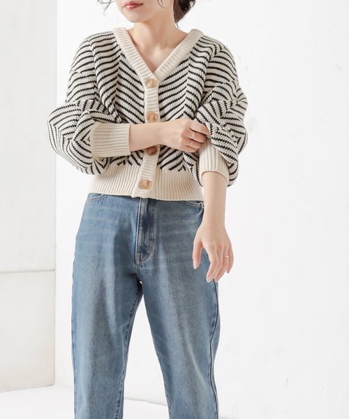 natural couture（ナチュラルクチュール）の「【WEB限定】ヘリンボーン前後2WAYカーディガン（カーディガン/ボレロ・レディース・ブラック/ベージュ/ミント・FREE）」の5枚目の写真