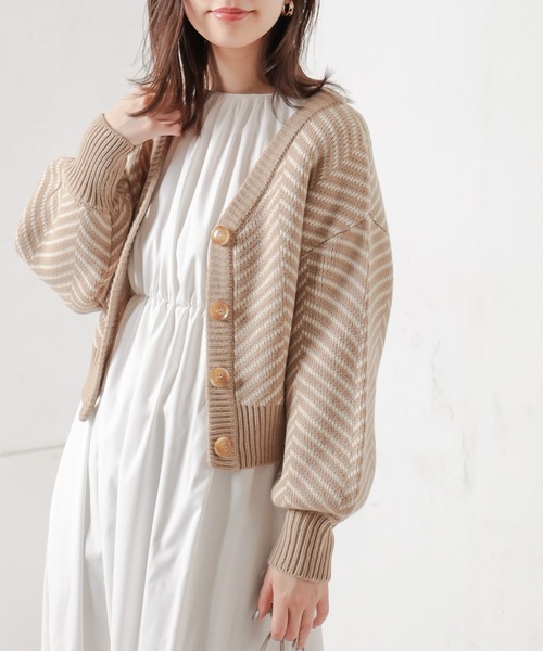 natural couture（ナチュラルクチュール）の「【WEB限定】ヘリンボーン前後2WAYカーディガン（カーディガン/ボレロ・レディース・ブラック/ベージュ/ミント・FREE）」の9枚目の写真