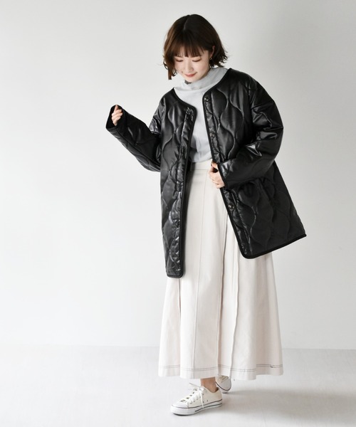 RETRO GIRL（レトロガール）の「フェイクレザーキルトパイピングコート 
