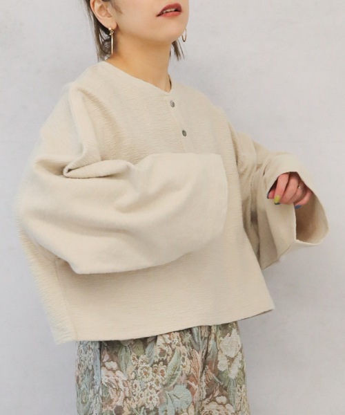 ap retro（アプレトロ）の「フクレジャガードヘンリーネックプルオーバー【ZOZOTOWN限定商品】（Tシャツ/カットソー・レディース・ブラック/ライトカーキ/ライトベージュ・FREE）」の12枚目の写真