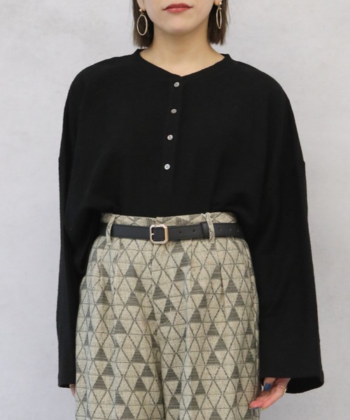 ap retro（アプレトロ）の「フクレジャガードヘンリーネックプルオーバー【ZOZOTOWN限定商品】（Tシャツ/カットソー・レディース・ブラック/ライトカーキ/ライトベージュ・FREE）」の10枚目の写真
