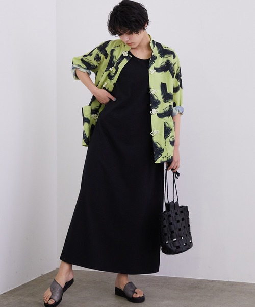 MADEMOISELLE ROPE'(マドモアゼル ロペ)の「バッククロスジャージーロングワンピース(ワンピース・レディース・ブラック/グリーン系その他/ピンク系その他2・38)」の2枚目の写真