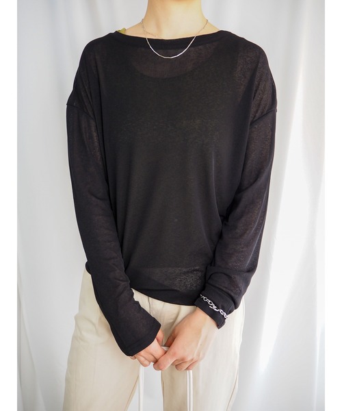 QuON（クオン）の「シアーカットソートップス/ロングスリーブTシャツ 長袖（Tシャツ/カットソー・レディース・ホワイト/ブラック/パープル/ピンク/ライトグリーン・FREE）」の3枚目の写真