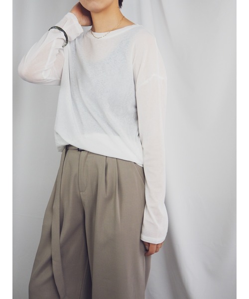 QuON（クオン）の「シアーカットソートップス/ロングスリーブTシャツ 長袖（Tシャツ/カットソー・レディース・ホワイト/ブラック/パープル/ピンク/ライトグリーン・FREE）」の22枚目の写真