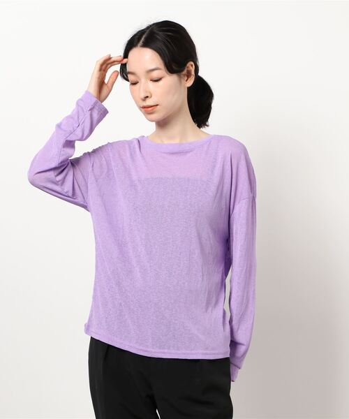 QuON（クオン）の「シアーカットソートップス/ロングスリーブTシャツ 長袖（Tシャツ/カットソー・レディース・ホワイト/ブラック/パープル/ピンク/ライトグリーン・FREE）」の11枚目の写真