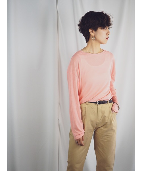 QuON（クオン）の「シアーカットソートップス/ロングスリーブTシャツ 長袖（Tシャツ/カットソー・レディース・ホワイト/ブラック/パープル/ピンク/ライトグリーン・FREE）」の13枚目の写真