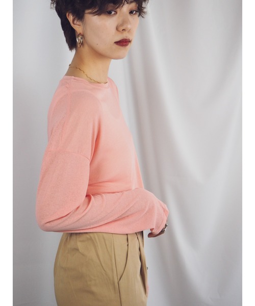QuON（クオン）の「シアーカットソートップス/ロングスリーブTシャツ 長袖（Tシャツ/カットソー・レディース・ホワイト/ブラック/パープル/ピンク/ライトグリーン・FREE）」の18枚目の写真