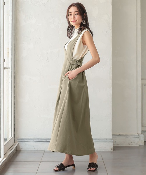 KOBE LETTUCE（コウベレタス）の「サイドベルトVネックジャンパースカート（ジャンパースカート・レディース・カーキ/ブラック/ブラウン系その他・FREE）」の3枚目の写真