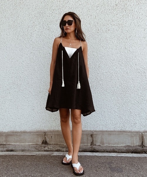 esutoreja（エストレジャ）の「シンプルロープミニワンピース（ワンピース・レディース・ホワイト/ブラック・FREE）」の3枚目の写真
