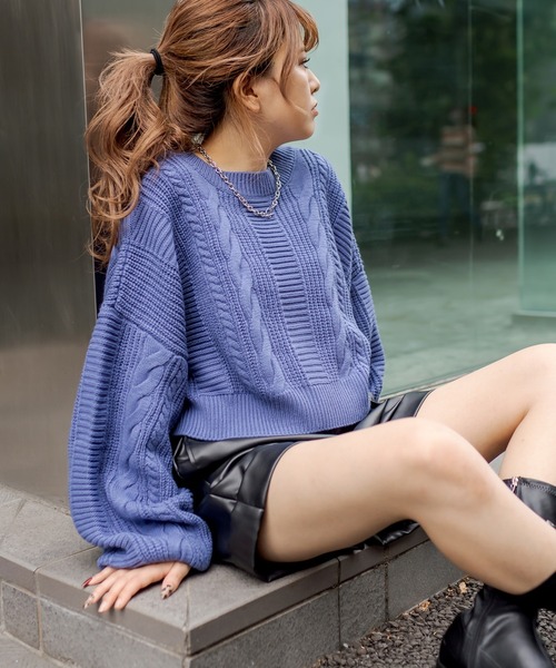 RASVOA(ラスボア)の「2WAYケーブルショートカーディガン(カーディガン/ボレロ・レディース・ブラック/オフホワイト/ブルー/グリーン・FREE)」の4枚目の写真