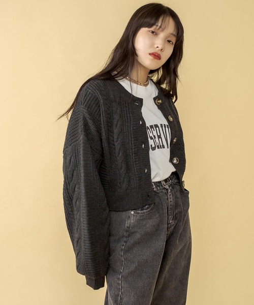 RASVOA(ラスボア)の「2WAYケーブルショートカーディガン(カーディガン/ボレロ・レディース・ブラック/オフホワイト/ブルー/グリーン・FREE)」の6枚目の写真