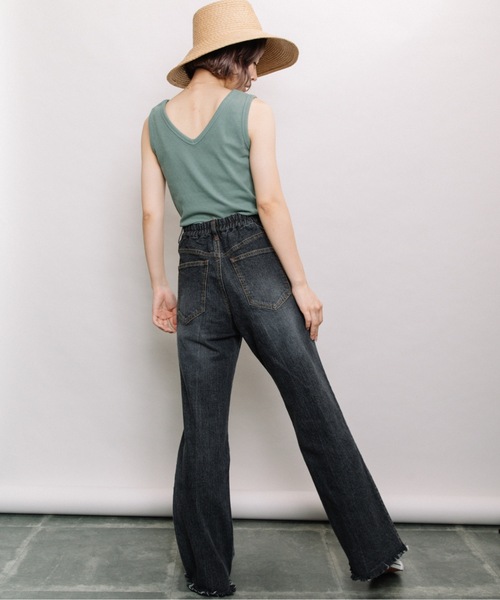 refinedworks（リファインドワークス）の「ストレッチセミフレアデニムパンツ（デニムパンツ・レディース・ブラック/インディゴブルー・FREE）」の7枚目の写真