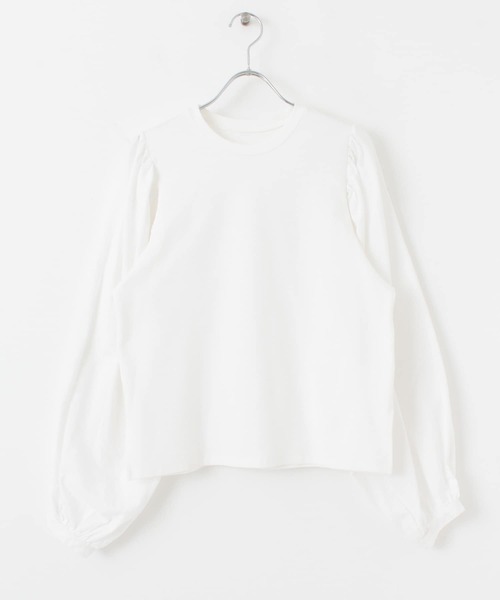 KBF（ケイビーエフ）の「ボリュームスリーブドッキングカットソー（Tシャツ/カットソー・レディース・ブラック/オフホワイト/ベージュ系その他・ONE）」の8枚目の写真