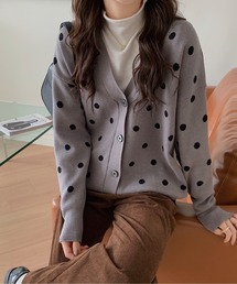 ドット柄Vネックカーディガン