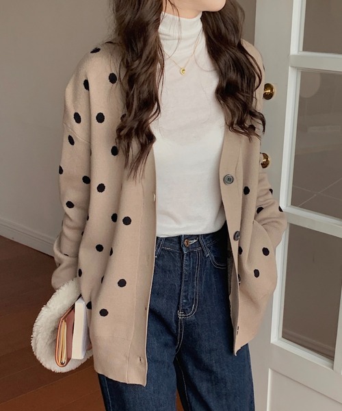 Diosfront（ディオスフロント）の「ドット柄Vネックカーディガン（カーディガン/ボレロ・レディース・ブラック/ベージュ/グレー・FREE）」の12枚目の写真