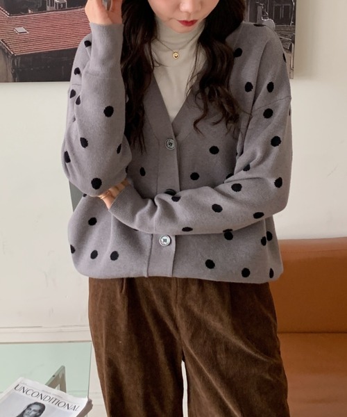 Diosfront（ディオスフロント）の「ドット柄Vネックカーディガン（カーディガン/ボレロ・レディース・ブラック/ベージュ/グレー・FREE）」の19枚目の写真