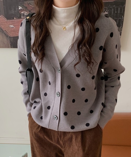 Diosfront（ディオスフロント）の「ドット柄Vネックカーディガン（カーディガン/ボレロ・レディース・ブラック/ベージュ/グレー・FREE）」の20枚目の写真