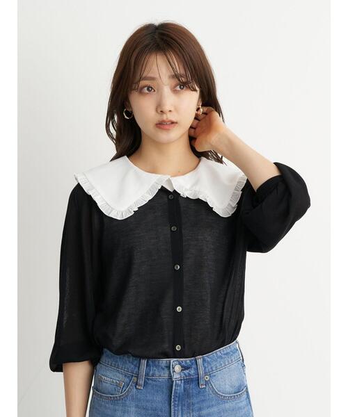 earth music&ecology（アースミュージックアンドエコロジー）の「フリルカラーカットインナー ＊（シャツ/ブラウス・レディース・ブラック/オフホワイト・S/M）」の12枚目の写真