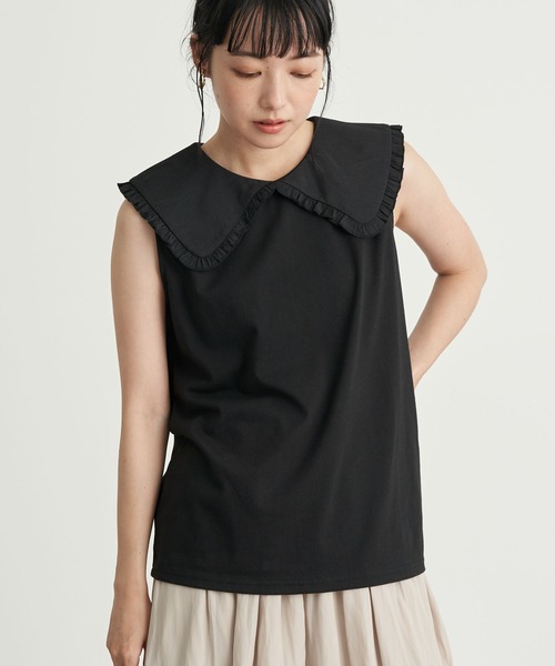 earth music&ecology（アースミュージックアンドエコロジー）の「フリルカラーカットインナー ＊（シャツ/ブラウス・レディース・ブラック/オフホワイト・S/M）」の2枚目の写真