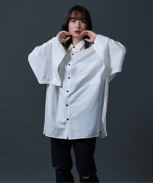 Ellno Loset（エルノロゼット）の「アームスリットルーズシャツ（シャツ/ブラウス・メンズ・ブラック/オフホワイト/ダークブルー/ブルー系その他/ホワイト系その他/グリーン系その他・MEDIUM/LARGE）」の7枚目の写真