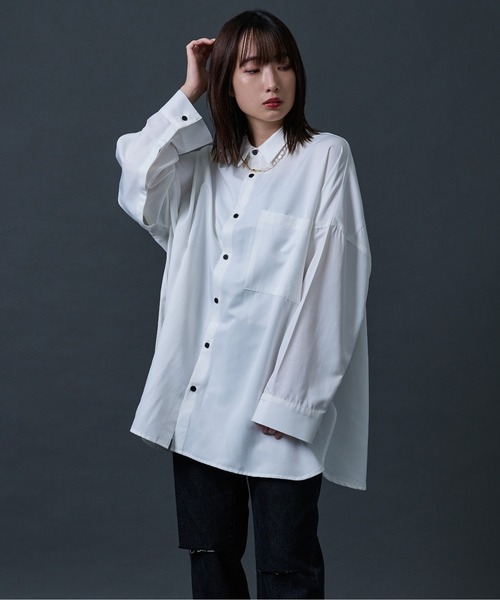 Ellno Loset（エルノロゼット）の「アームスリットルーズシャツ（シャツ/ブラウス・メンズ・ブラック/オフホワイト/ダークブルー/ブルー系その他/ホワイト系その他/グリーン系その他・MEDIUM/LARGE）」の9枚目の写真