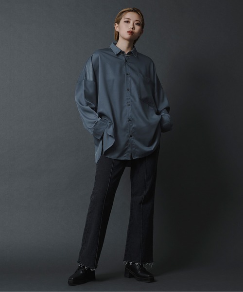 Ellno Loset（エルノロゼット）の「アームスリットルーズシャツ（シャツ/ブラウス・メンズ・ブラック/オフホワイト/ダークブルー/ブルー系その他/ホワイト系その他/グリーン系その他・MEDIUM/LARGE）」の14枚目の写真