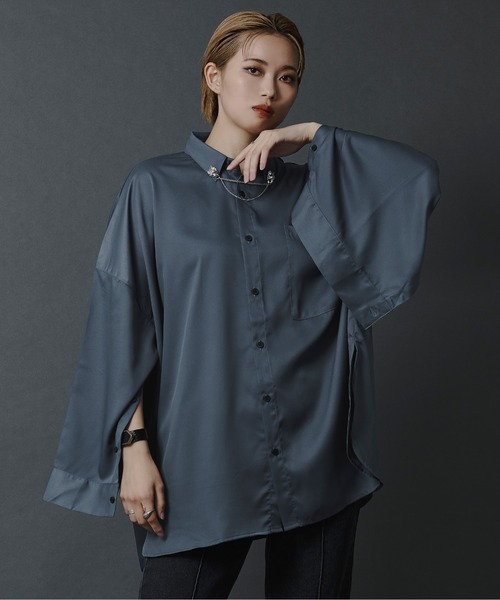 Ellno Loset（エルノロゼット）の「アームスリットルーズシャツ（シャツ/ブラウス・メンズ・ブラック/オフホワイト/ダークブルー/ブルー系その他/ホワイト系その他/グリーン系その他・MEDIUM/LARGE）」の19枚目の写真