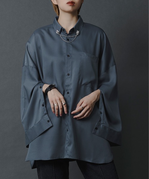 Ellno Loset（エルノロゼット）の「アームスリットルーズシャツ（シャツ/ブラウス・メンズ・ブラック/オフホワイト/ダークブルー/ブルー系その他/ホワイト系その他/グリーン系その他・MEDIUM/LARGE）」の18枚目の写真