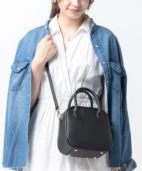 MURA（ムラ）の「PU(合成皮革) ボストンバッグ スクエア型 ミニ ショルダーバッグ（ボストンバッグ・レディース・ダークブラウン/グレー/ブラック/キャメル/ピンクベージュ・FREE）」の2枚目の写真