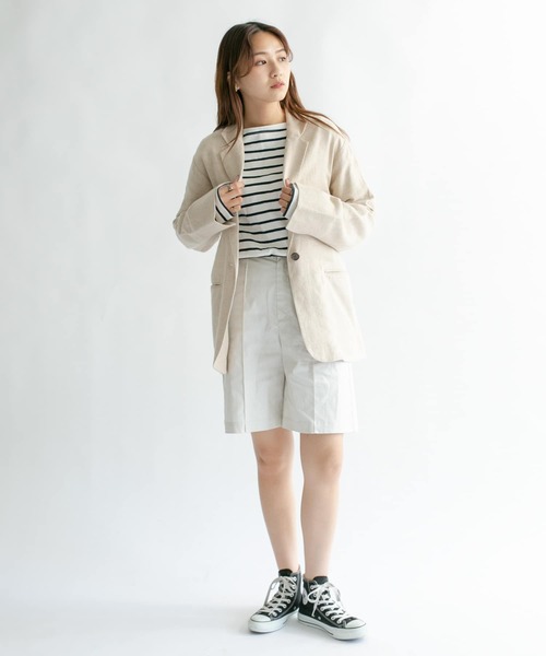 KBF（ケイビーエフ）の「リネンMIXデザインベルトジャケット（テーラードジャケット・レディース・アイボリー/ベージュ/ブラック・ONE）」の18枚目の写真