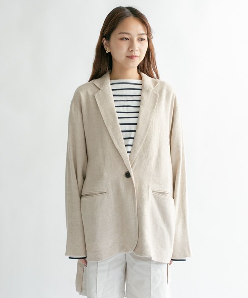 KBF（ケイビーエフ）の「リネンMIXデザインベルトジャケット（テーラードジャケット・レディース・アイボリー/ベージュ/ブラック・ONE）」の5枚目の写真