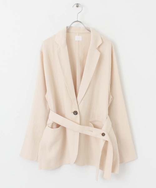 KBF（ケイビーエフ）の「リネンMIXデザインベルトジャケット（テーラードジャケット・レディース・アイボリー/ベージュ/ブラック・ONE）」の9枚目の写真