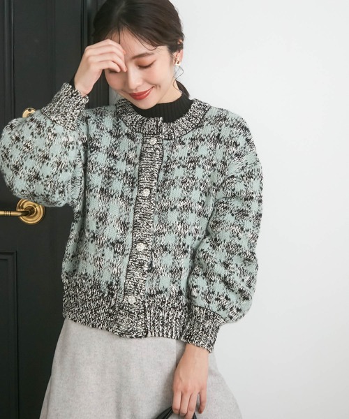 VIS（ビス）の「きらっとラメ入りツイードライクニットカーディガン（カーディガン/ボレロ・レディース・キャメル/ライトグリーン・FREE）」の9枚目の写真