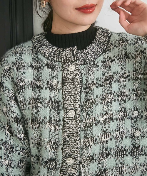 VIS（ビス）の「きらっとラメ入りツイードライクニットカーディガン（カーディガン/ボレロ・レディース・キャメル/ライトグリーン・FREE）」の6枚目の写真