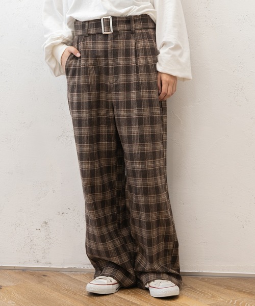 PairPair（ペアペア）の「チェックベルト付きスラックス(ユニセックス)（スラックス・レディース・ダークブラウン/ブラウン・MEDIUM/LARGE）」の3枚目の写真
