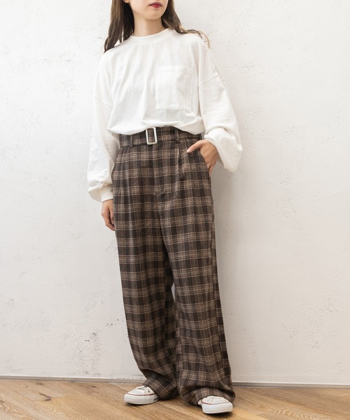 PairPair（ペアペア）の「チェックベルト付きスラックス(ユニセックス)（スラックス・レディース・ダークブラウン/ブラウン・MEDIUM/LARGE）」の6枚目の写真