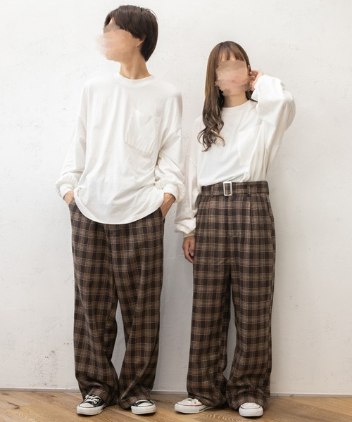 PairPair（ペアペア）の「チェックベルト付きスラックス(ユニセックス)（スラックス・レディース・ダークブラウン/ブラウン・MEDIUM/LARGE）」の7枚目の写真