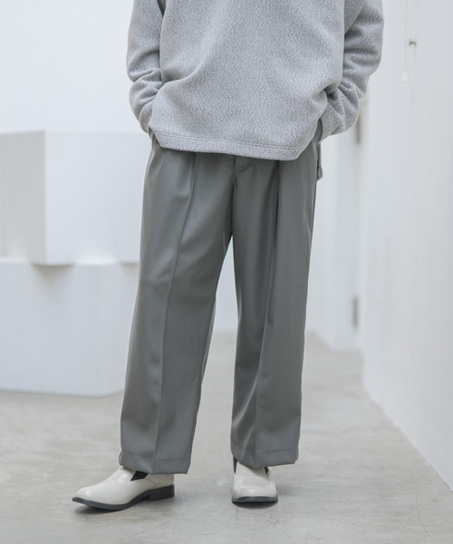 CASPER JOHN（キャスパージョン）の「Center Pleats Fake Leather Wide Slacks/センタープリーツフェイクレザーワイドスラックス（スラックス・メンズ・ブラック/グレー・SMALL/MEDIUM/LARGE）」の20枚目の写真