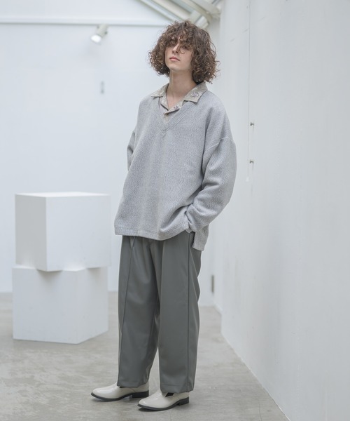 CASPER JOHN（キャスパージョン）の「Center Pleats Fake Leather Wide Slacks/センタープリーツフェイクレザーワイドスラックス（スラックス・メンズ・ブラック/グレー・SMALL/MEDIUM/LARGE）」の15枚目の写真
